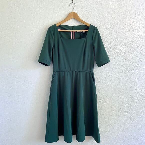 Betabrand Elixir Square Neck Fit & Flare Midi Dress Emerald Green Medium NWT - Picture 2 of 12